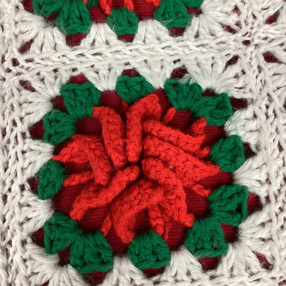 Vintage Crochet Rose Flower Pillow Raised